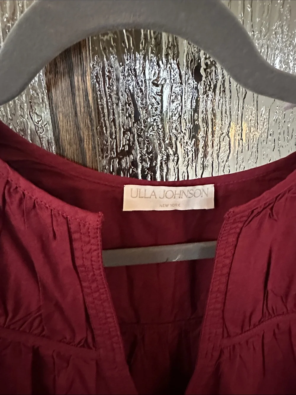 Ulla Johnson Ora blouse Women's Burgundy V-Neck Peasant Blouse Sz 10